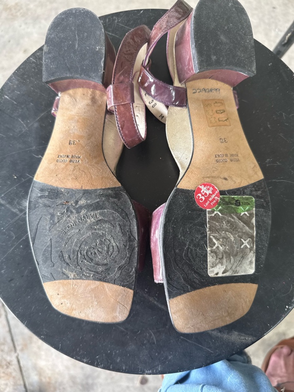 Taryn Rose Burgundy Patent Leather Block Heel Sandals